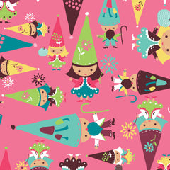 Fairyville Pink Cotton Fabric Gnomes 1/2 Mtr