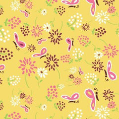 Fairyville Yellow Cotton Fabric Butterflies