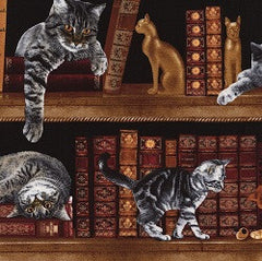 Cats in the Library Fabric