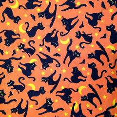 Halloween Fabric Orange Cats - Children 1/2 Mtr