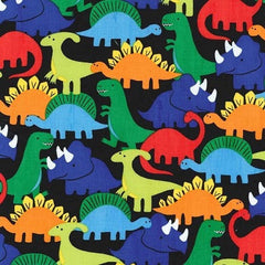Dino Mites - Black Red & Blue Dinosaur Fabric