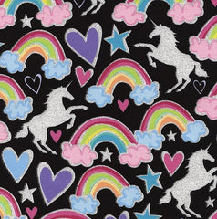 Glitter Unicorns & Rainbows Fabric for Children