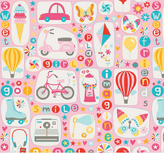 Girl Crazy Pink Cotton Fabric Bikes & Scooters 1/2 Mtr