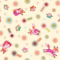 Friendly Forest Cream Foxes & Owls Fabric