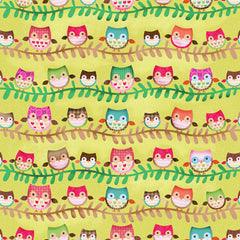 Friendly Forest Lime Owl Fabric
