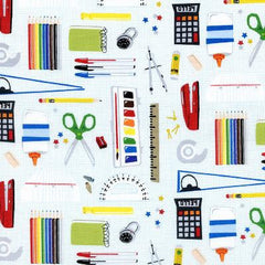 School Supplies White Cotton Fabric Remnant