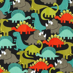 Dino Mites - Black Dinosaur Fabric- 1/2 Metre