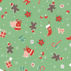 Christmas Gingerbread Cotton Fabric, Remnant