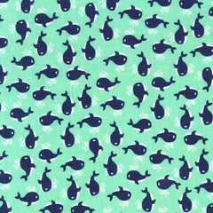 Little Whales Green & Navy Cotton Fabric Remnant