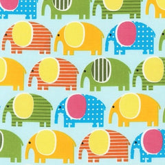 Spring Elephant Fabric Blue Cotton - Urban Zoologie 1/2 Metre