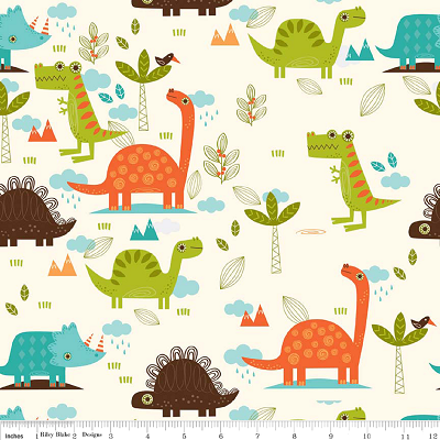 Dinosaur Cottons  - Cream Fabric