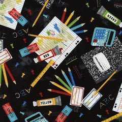 School Supplies Fabric  Black Cotton 1/2 Mtr