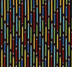 School Fabric  Pencils Cotton Fabric Black 1/2 Mtr