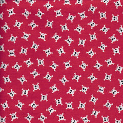 Skull and Cross Bones Pirates Fabric Red 1/2 Metre